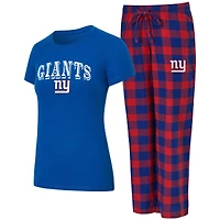 Ensemble pyjama en flanelle avec t-shirt et pantalon Avondale Sport Royal/Rouge pour femme des New York Giants