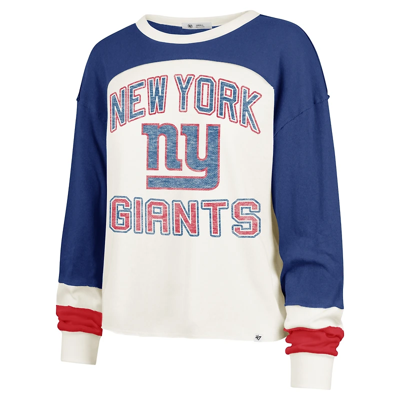 Haut court à manches longues raglan Double Header Curve '47 Cream New York Giants pour femme