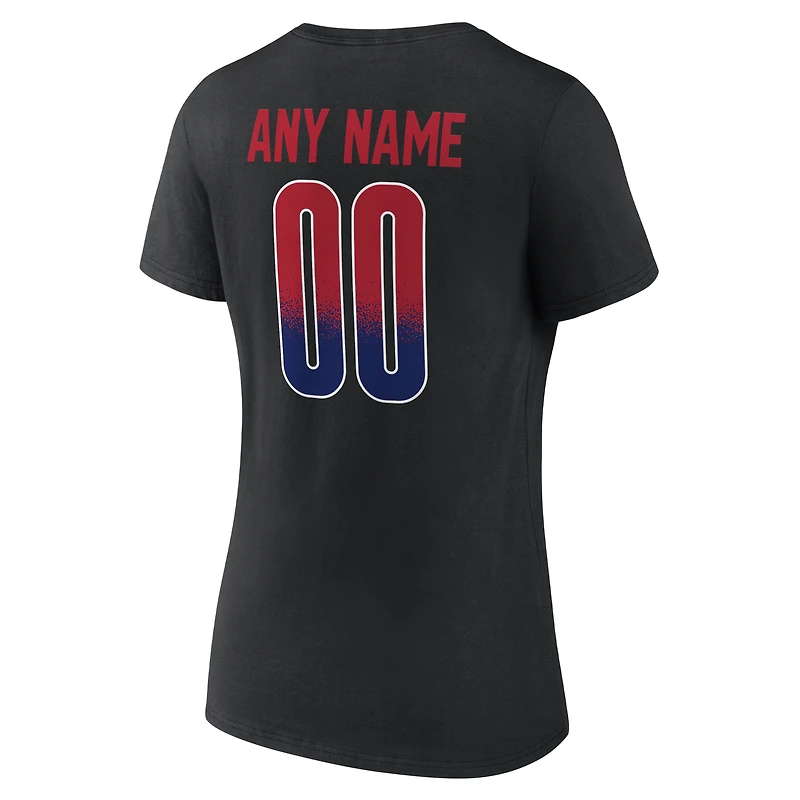 T-shirt à col en V personnalisé avec nom et numéro, style New York Giants, noir, pour femme, domicile.