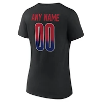 T-shirt à col en V personnalisé avec nom et numéro, style New York Giants, noir, pour femme, domicile.