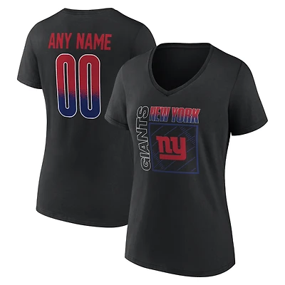 T-shirt à col en V personnalisé avec nom et numéro, style New York Giants, noir, pour femme, domicile.