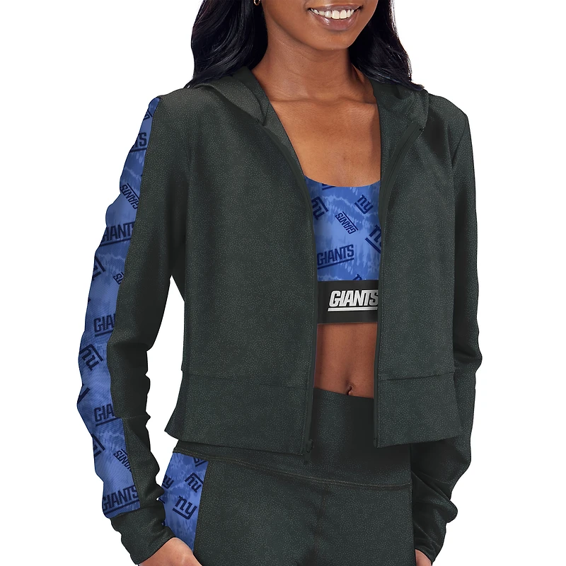 Sweat à capuche court zippé Certo Charcoal New York Giants pour femme