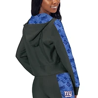 Sweat à capuche court zippé Certo Charcoal New York Giants pour femme