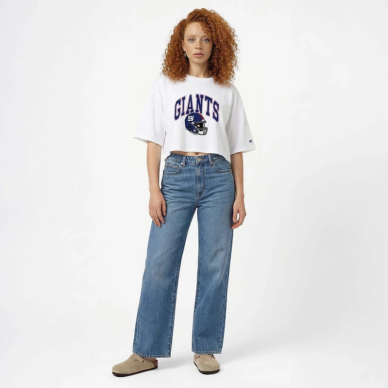 Women's Champion  White New York Giants Boyfriend Cropped T-Shirt