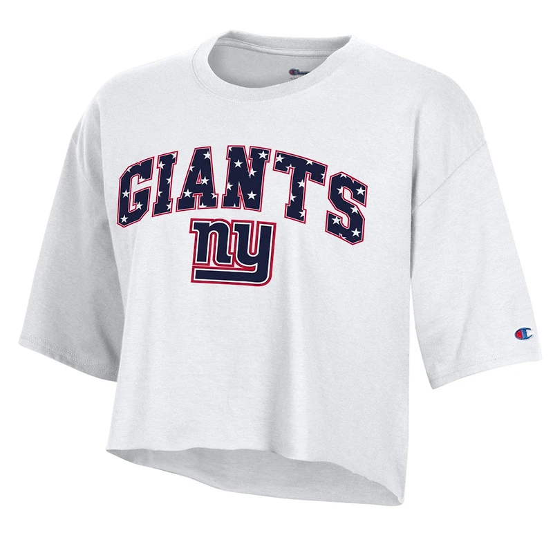T-shirt court blanc à étoiles des New York Giants pour femmes, modèle Champion