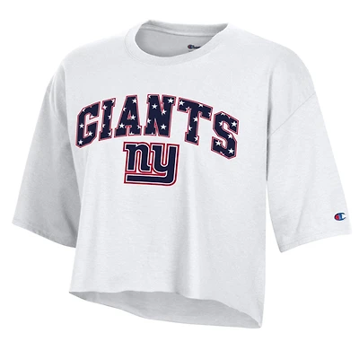 Women's Champion White New York Giants Star Spangled Cropped T-Shirt