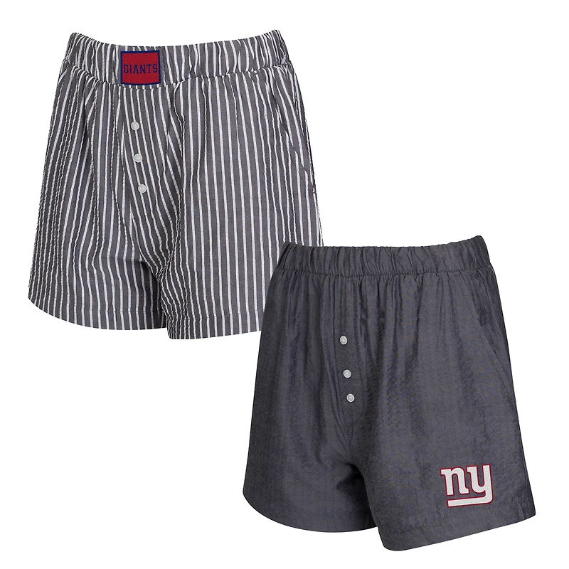 Ensemble de deux boxers à rayures et imprimés unis pour femme Concepts Sport Charcoal New York Giants
