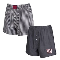Ensemble de deux boxers à rayures et imprimés unis pour femme Concepts Sport Charcoal New York Giants