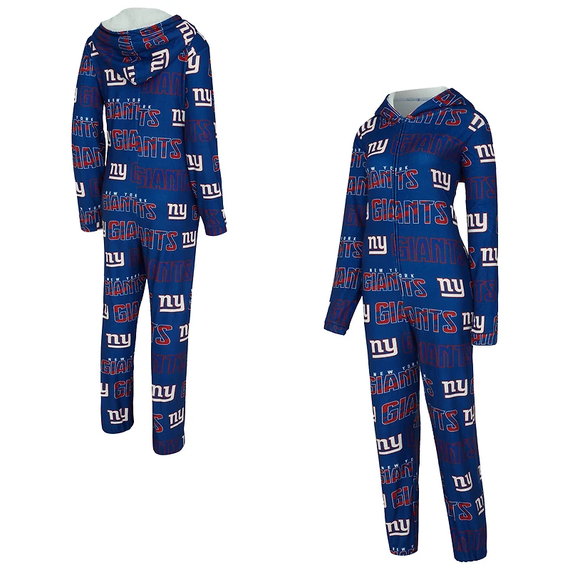 Women's Concepts Sport  Royal New York Giants Roadway Allover Print Microfleece Full-Zip Union Suit