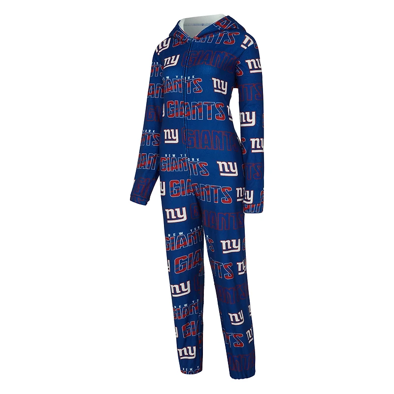 Women's Concepts Sport Royal New York Giants Roadway Allover Print Microfleece Full-Zip Union Suit
