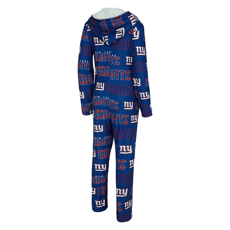 Women's Concepts Sport  Royal New York Giants Roadway Allover Print Microfleece Full-Zip Union Suit