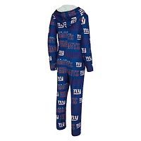 Women's Concepts Sport  Royal New York Giants Roadway Allover Print Microfleece Full-Zip Union Suit