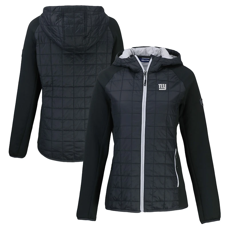 Veste à capuche entièrement zippée Rainier PrimaLoft Eco Hybrid pour femme, noire, des New York Giants, Cutter & Buck