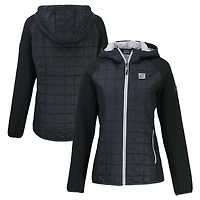 Veste à capuche entièrement zippée Rainier PrimaLoft Eco Hybrid pour femme, noire, des New York Giants, Cutter & Buck