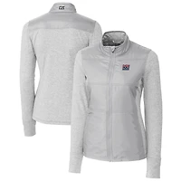 Veste coupe-vent matelassée hybride zippée intégrale Cutter & Buck grise pour femme, ornée du logo rétro des Giants de New York.