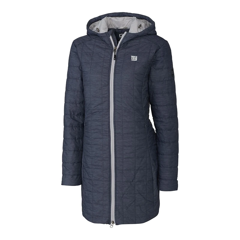 Manteau long et léger à capuche Rainier Primaloft Eco pour femme, bleu marine chiné, Cutter & Buck, New York Giants