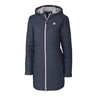 Manteau long et léger à capuche Rainier Primaloft Eco pour femme, bleu marine chiné, Cutter & Buck, New York Giants