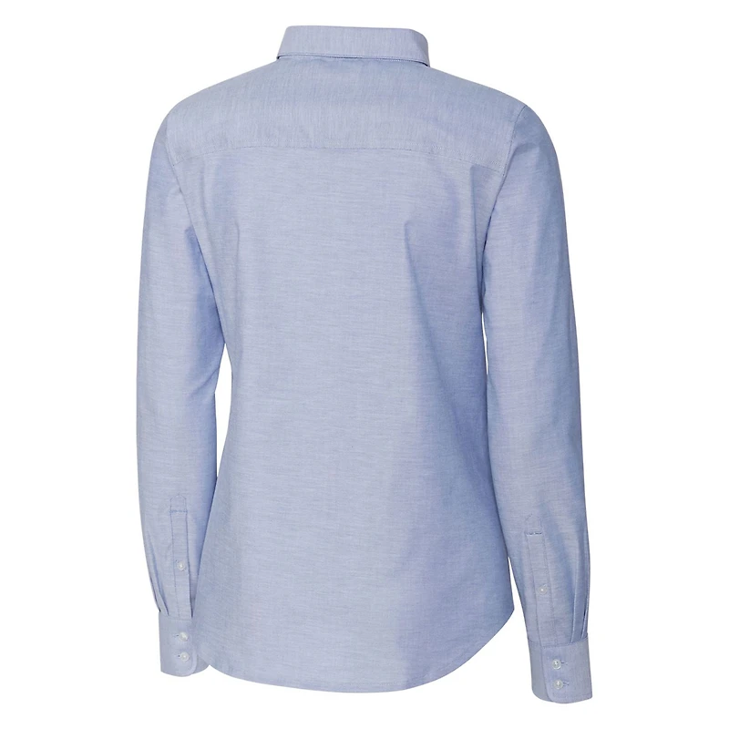 Women's Cutter & Buck Powder Blue New York Giants Throwback Logo Oxford Stretch Long Sleeve Button-Up Shirt