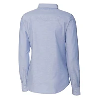 Women's Cutter & Buck Powder Blue New York Giants Throwback Logo Oxford Stretch Long Sleeve Button-Up Shirt