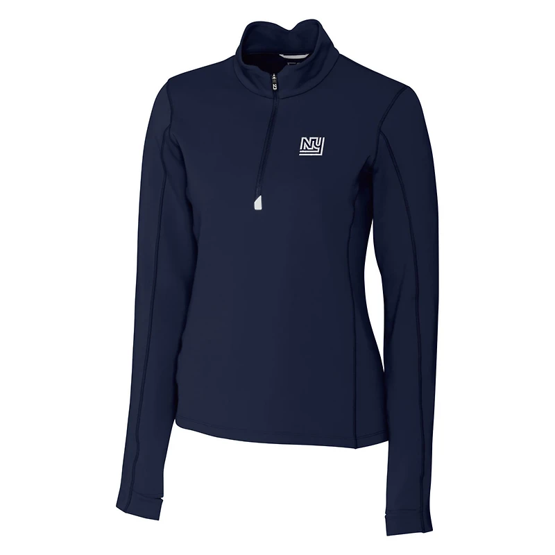 Women's Cutter & Buck Navy New York Giants Throwback Logo Traverse Stretch Quarter-Zip Pullover Top