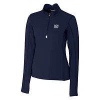 Women's Cutter & Buck Navy New York Giants Throwback Logo Traverse Stretch Quarter-Zip Pullover Top