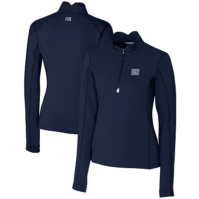 Women's Cutter & Buck Navy New York Giants Throwback Logo Traverse Stretch Quarter-Zip Pullover Top