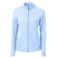 Veste zippée intégrale Cutter & Buck pour femme, bleu poudre, New York Giants Adapt Eco Knit Heather en maille recyclée