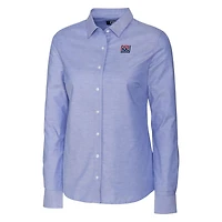Chemise boutonnée à manches longues en tissu Oxford extensible bleu poudre Cutter & Buck pour femme, avec logo rétro des New York Giants