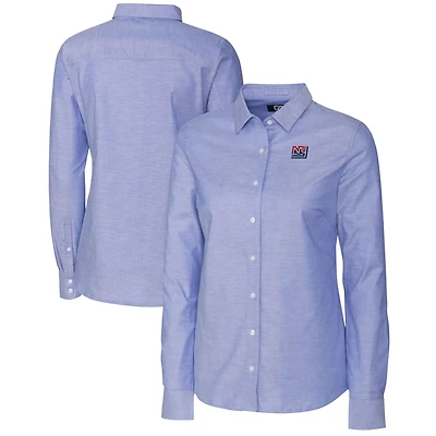 Chemise boutonnée à manches longues en tissu Oxford extensible bleu poudre Cutter & Buck pour femme, avec logo rétro des New York Giants