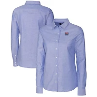 Chemise boutonnée à manches longues en tissu Oxford extensible bleu poudre Cutter & Buck pour femme, avec logo rétro des New York Giants