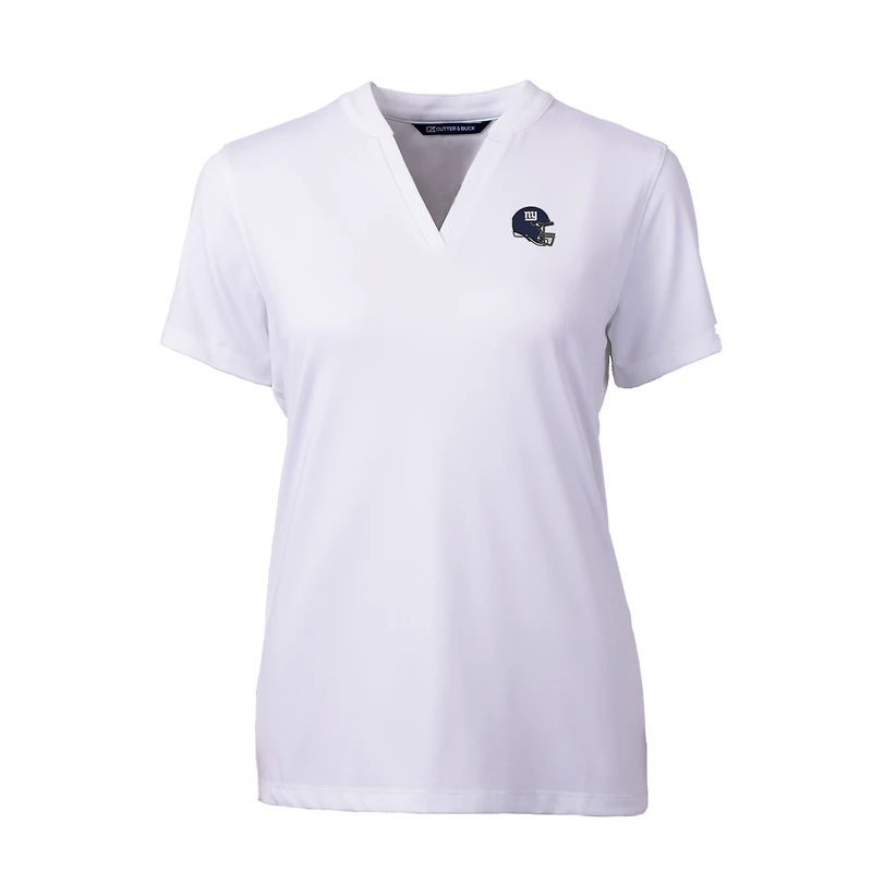 Haut à col en V extensible DryTec Forge pour femme, blanc, avec logo du casque des New York Giants, Cutter & Buck