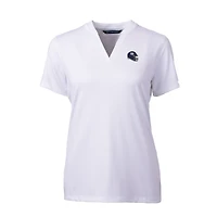 Haut à col en V extensible DryTec Forge pour femme, blanc, avec logo du casque des New York Giants, Cutter & Buck