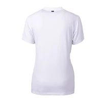 Haut à col en V extensible DryTec Forge pour femme, blanc, avec logo du casque des New York Giants, Cutter & Buck
