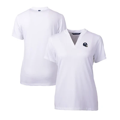 Haut à col en V extensible DryTec Forge pour femme, blanc, avec logo du casque des New York Giants, Cutter & Buck