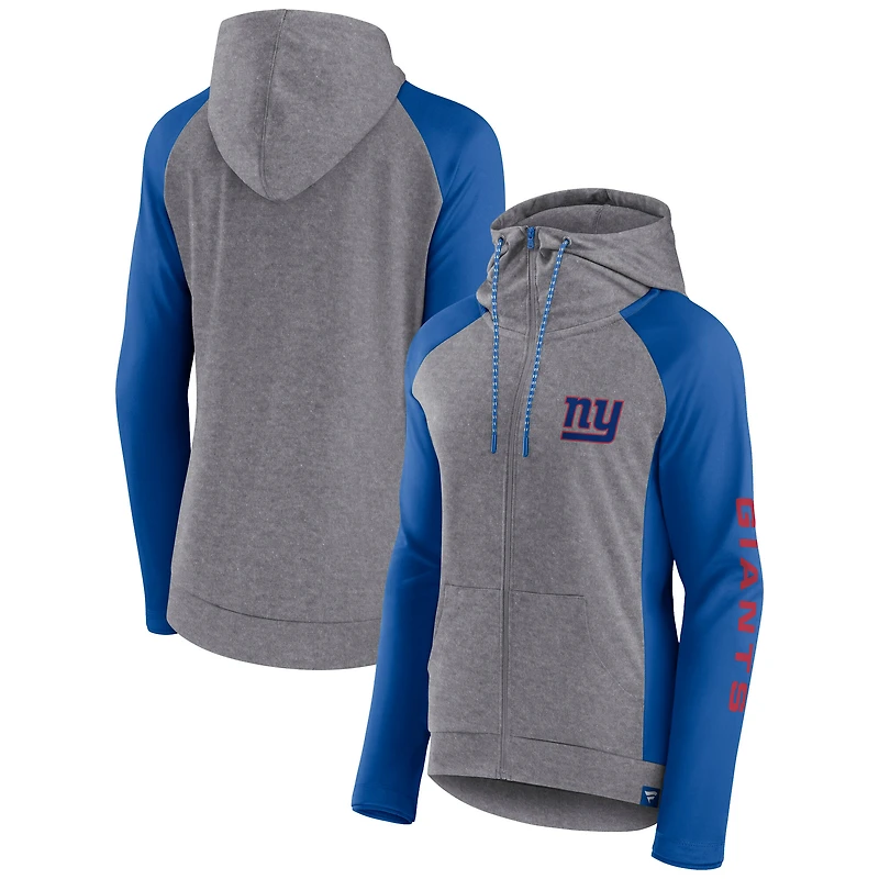 Women's Fanatics Heather Gray/College Royal New York Giants Blind Side Lightweight Full-Zip Hoodie