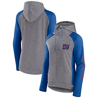 Women's Fanatics  Heather Gray/College Royal New York Giants Blind Side Lightweight Full-Zip Hoodie