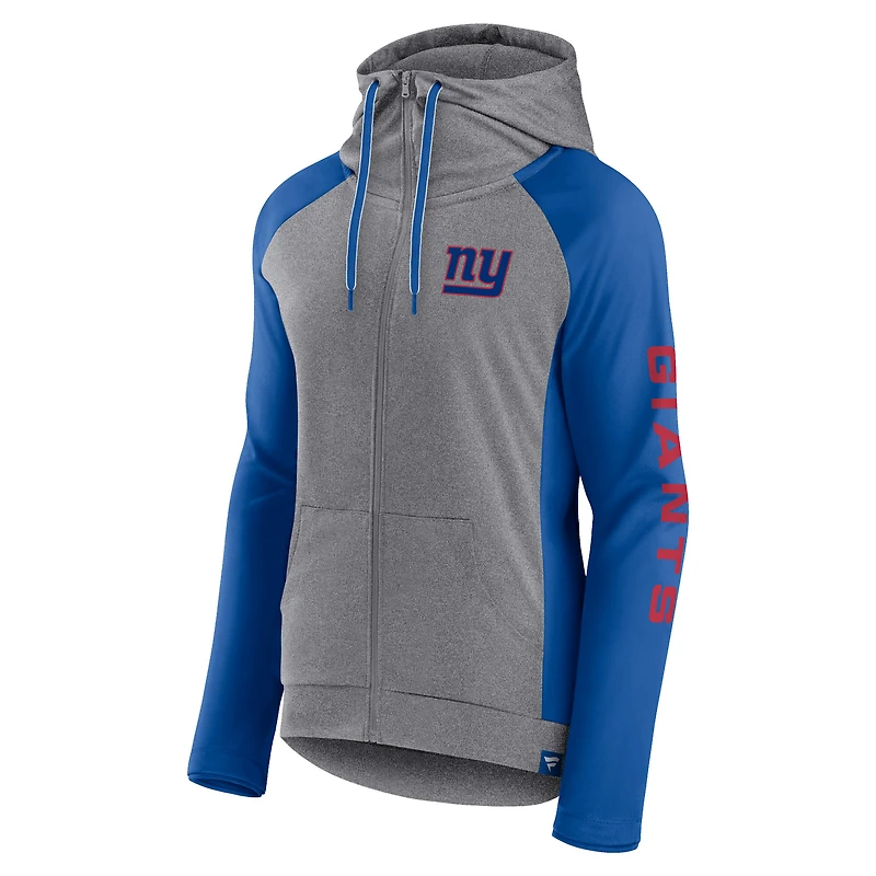 Women's Fanatics Heather Gray/College Royal New York Giants Blind Side Lightweight Full-Zip Hoodie