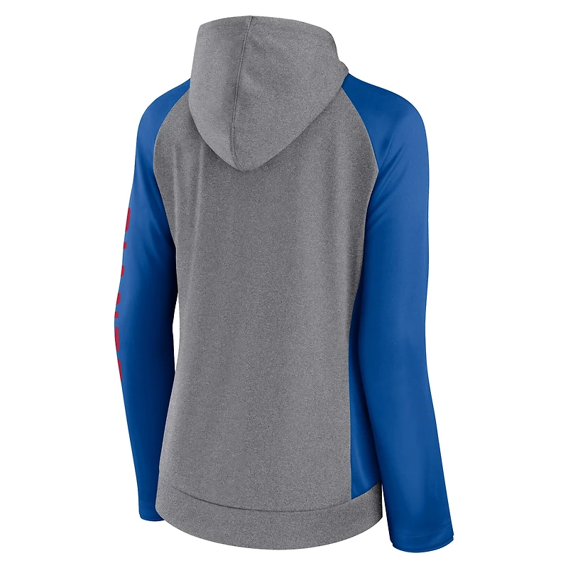 Women's Fanatics  Heather Gray/College Royal New York Giants Blind Side Lightweight Full-Zip Hoodie