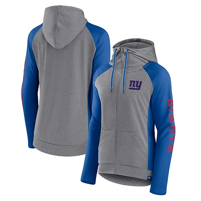 Women's Fanatics  Heather Gray/College Royal New York Giants Blind Side Lightweight Full-Zip Hoodie