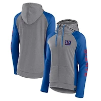 Women's Fanatics  Heather Gray/College Royal New York Giants Blind Side Lightweight Full-Zip Hoodie