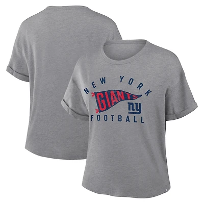 Women's Fanatics Heather Gray New York Giants Pennant Wave Tribute Tri-Blend Boxy T-Shirt