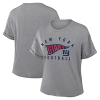 Women's Fanatics Heather Gray New York Giants Pennant Wave Tribute Tri-Blend Boxy T-Shirt