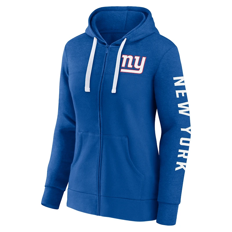 Sweat à capuche entièrement zippé Fanatics Heather Royal New York Giants City Ties pour femmes