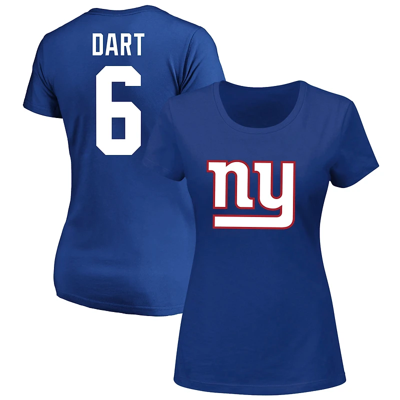T-shirt à col rond Jaxson Dart Royal pour femme, grande taille, avec nom et numéro, des New York Giants