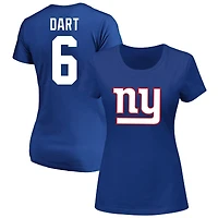 T-shirt à col rond Jaxson Dart Royal pour femme, grande taille, avec nom et numéro, des New York Giants