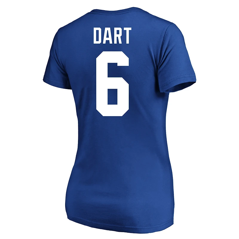 T-shirt à col rond Jaxson Dart Royal pour femme, grande taille, avec nom et numéro, des New York Giants