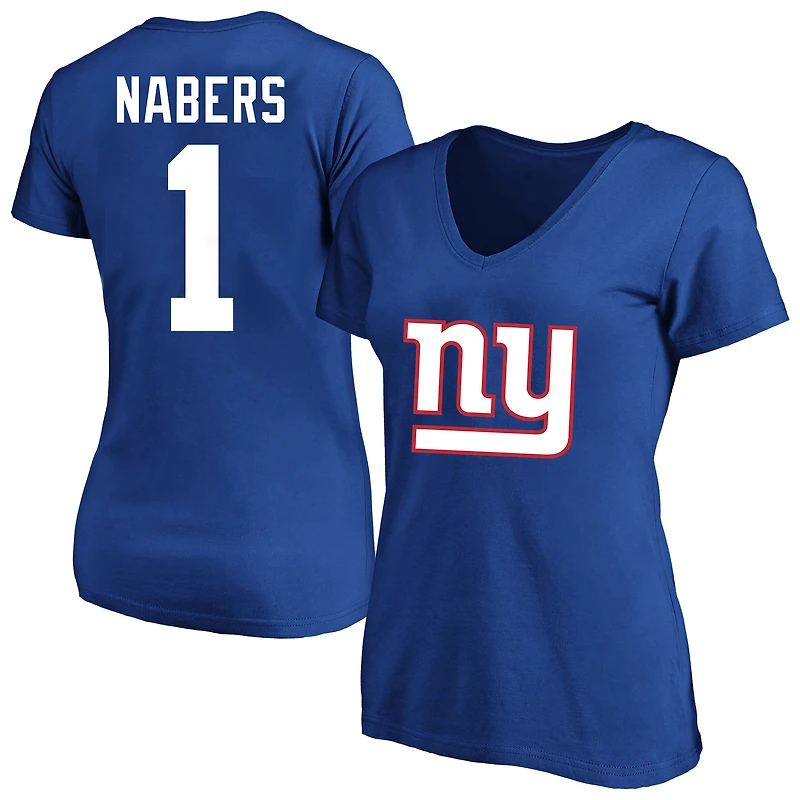 Women's Fanatics Malik Nabers Royal New York Giants Plus Name & Number V-Neck T-Shirt