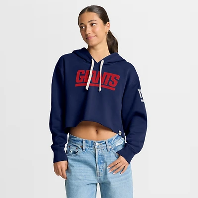 Women's Fanatics Navy New York Giants Oversized Heritage Cropped Hoodie