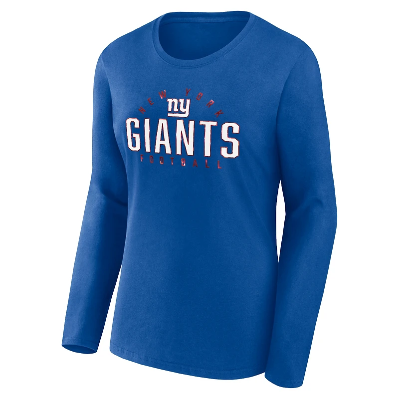 T-shirt à manches longues Foiled Play Fanatics Royal New York Giants pour femmes, grande taille