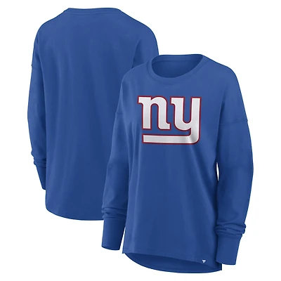 T-shirt à manches longues Fanatics Royal New York Giants pour femmes, coupe décontractée.